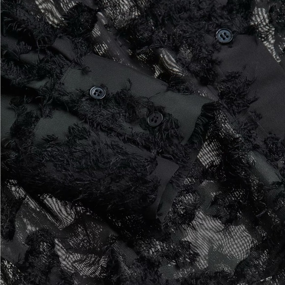 H&M Black Textured Weave Long Sleeved Shirt - US XXL - Picture 3 of 7